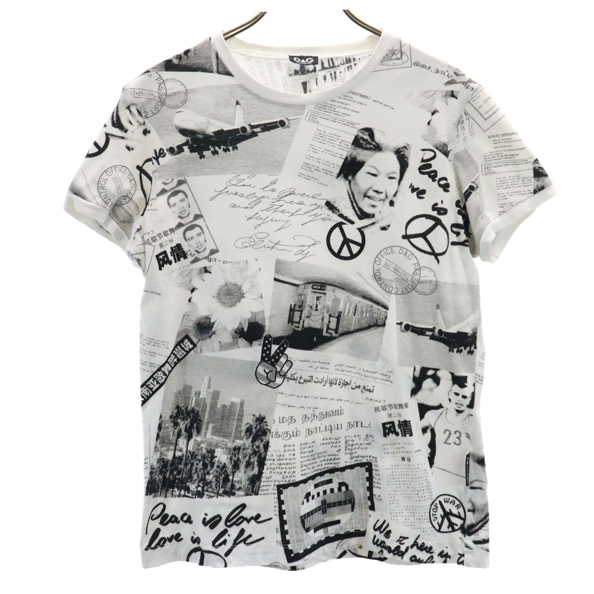 D&G DOLCE&GABBANA ディーアンドジー ドルチェアンドガッバーナ ニュースペーパー プリント 半袖 Tシャツ L ホワイト レディース