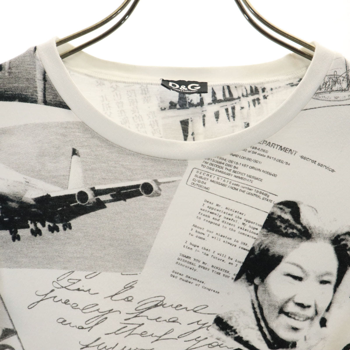 D&G DOLCE&GABBANA ディーアンドジー ドルチェアンドガッバーナ ニュースペーパー プリント 半袖 Tシャツ L ホワイト レディース