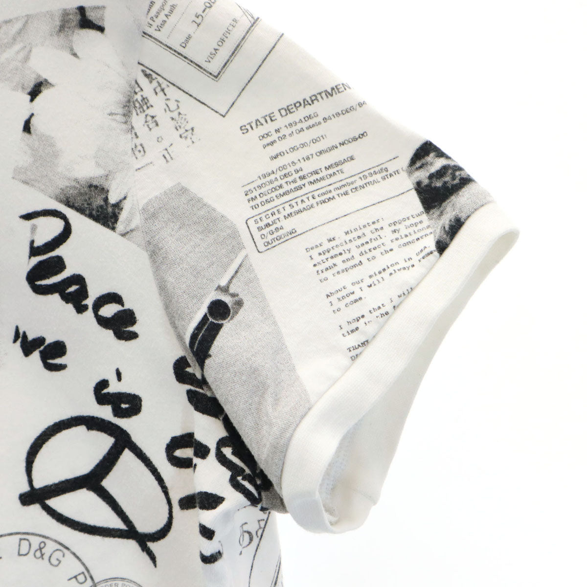 D&G DOLCE&GABBANA ディーアンドジー ドルチェアンドガッバーナ ニュースペーパー プリント 半袖 Tシャツ L ホワイト レディース