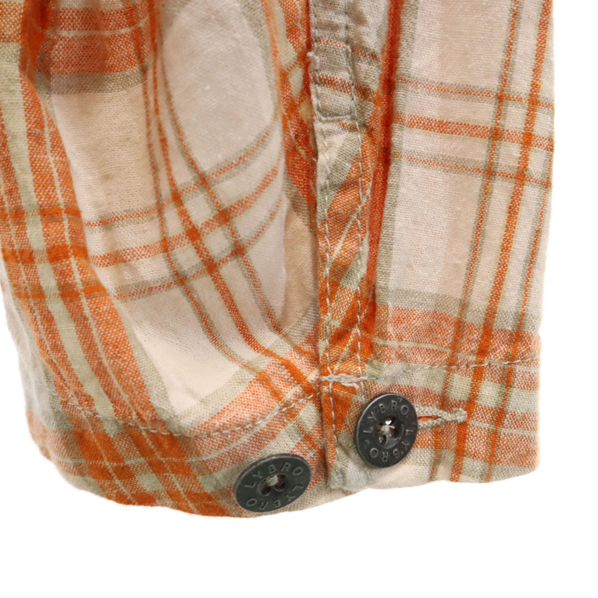 LYBRO NIGEL CABOURN ライブロ ナイジェルケーボン リネンブレンド チェック柄 長袖 ワークシャツ 46 オレンジ プルオーバー メンズ