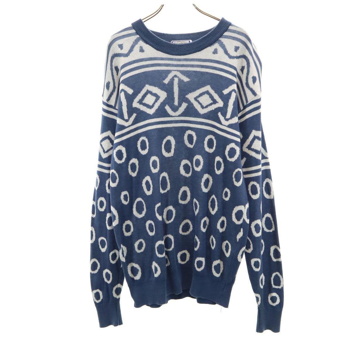 YVES SAINT LAURENT イヴサンローラン 90s オールド 総柄 長袖 セーター L ネイビー ニット メンズ