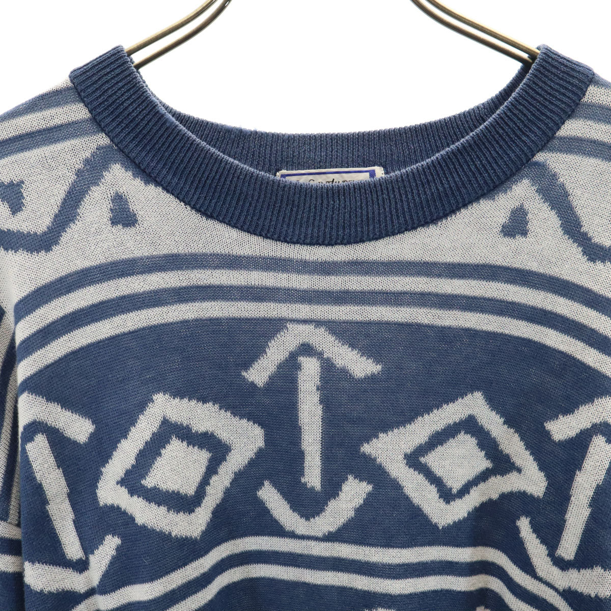 YVES SAINT LAURENT イヴサンローラン 90s オールド 総柄 長袖 セーター L ネイビー ニット メンズ