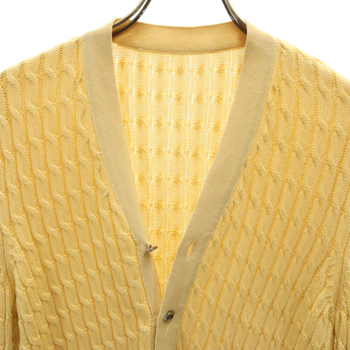 Salvatore Ferragamo サルヴァトーレフェラガモ 長袖 Vネック ニットカーディガン XS イエロー系 ケーブル レディース