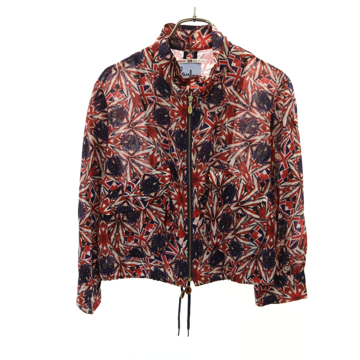 Paul+ Paul Smith ポールプラス ポールスミス 総柄 ショート丈 シアー ブルゾン 38 レッド ジャケット ロールアップ袖 レディース