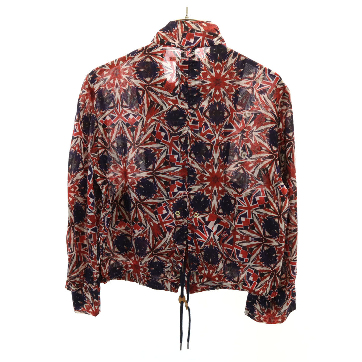 Paul+ Paul Smith ポールプラス ポールスミス 総柄 ショート丈 シアー ブルゾン 38 レッド ジャケット ロールアップ袖 レディース