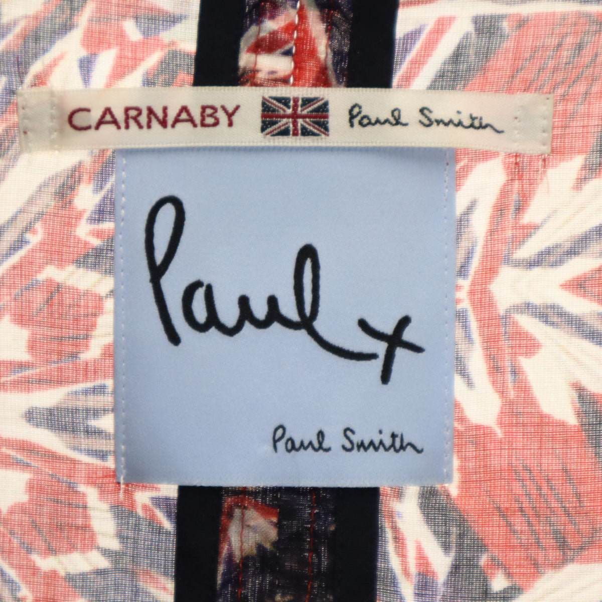 Paul+ Paul Smith ポールプラス ポールスミス 総柄 ショート丈 シアー ブルゾン 38 レッド ジャケット ロールアップ袖 レディース