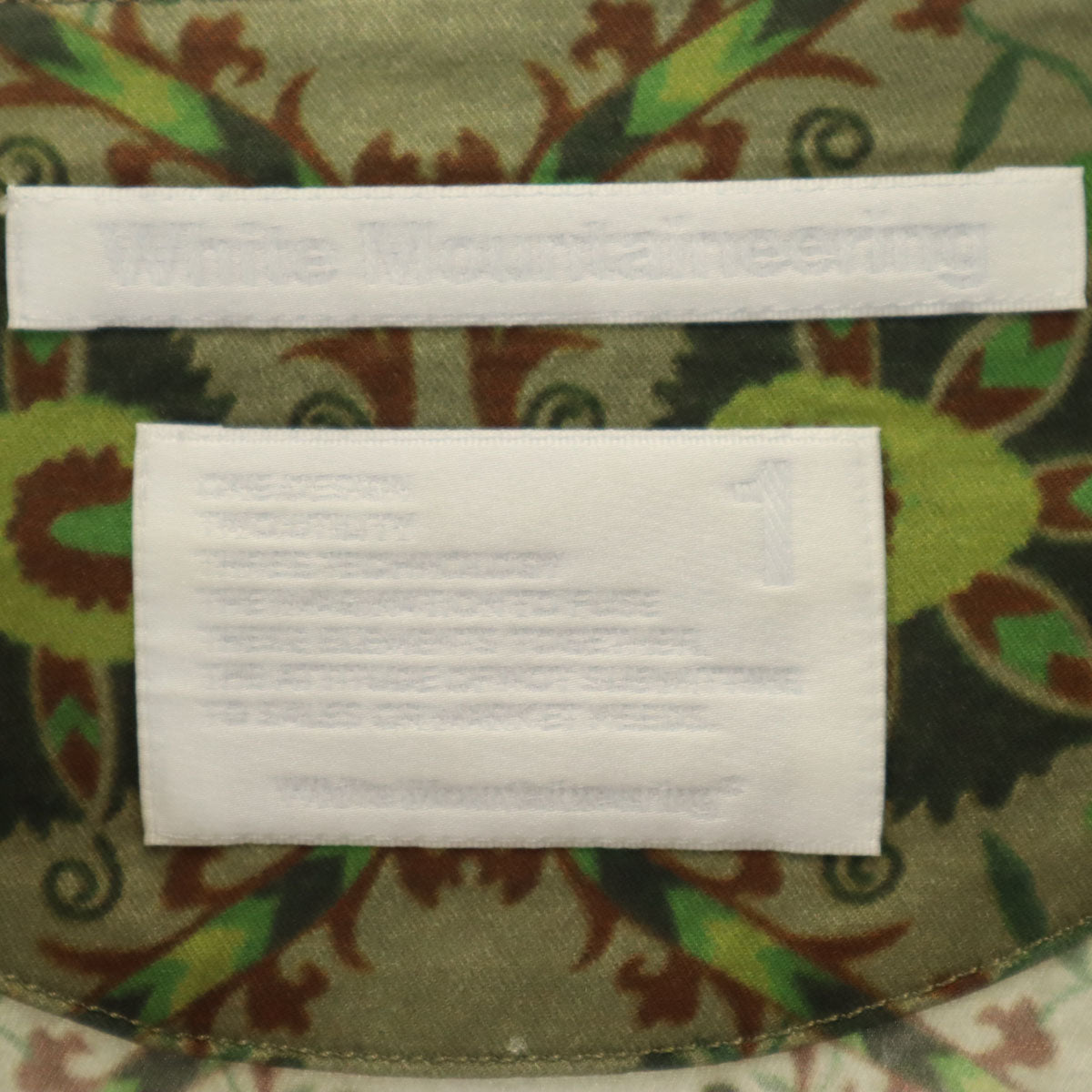 WHITE MOUNTAINEERING ホワイトマウンテニアリング 16ss 日本製 総柄 長袖 スキッパーカラー カットソー 1 オリーブ メンズ