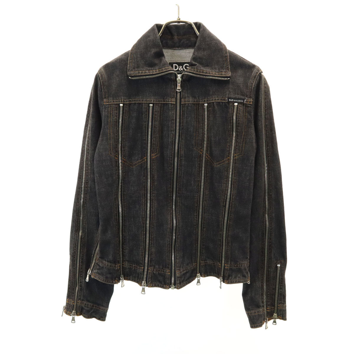 D&G DOLCE&GABBANA ディーアンドジー ドルチェアンドガッバーナ イタリア製 ジップ デニムジャケット XS ブラック レディース