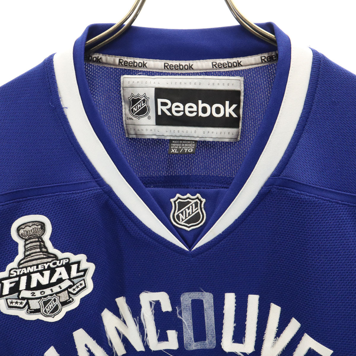 Reebok リーボック NHL バンクーバー・カナックス 長袖 ゲーム シャツ XL 青紺 ホッケー Vancouver Canucks メンズ