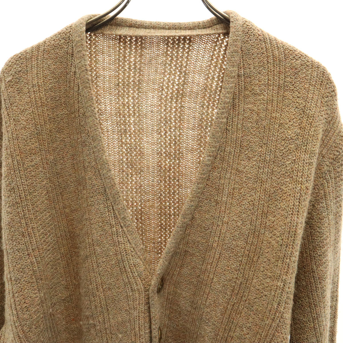 80s USA製 ヴィンテージ 長袖 Vネック ニットカーディガン L ベージュ系 メンズ