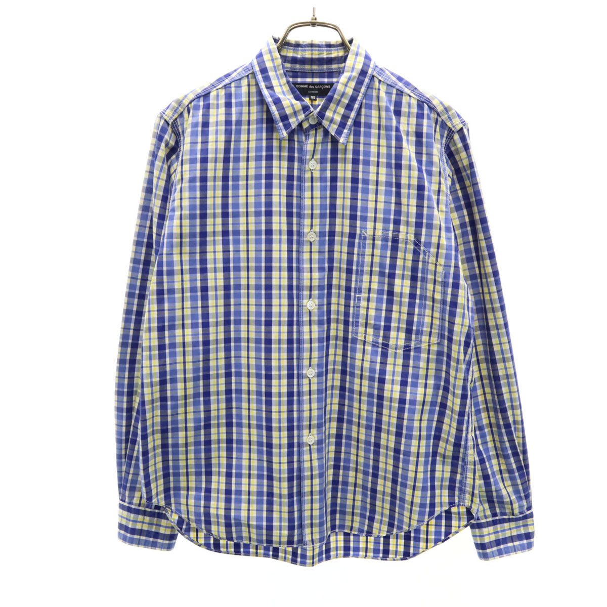 COMME des GARCONS HOMME コムデギャルソンオム 2007年 日本製 チェック柄 長袖 コットンシャツ SS ブルー系 メンズ