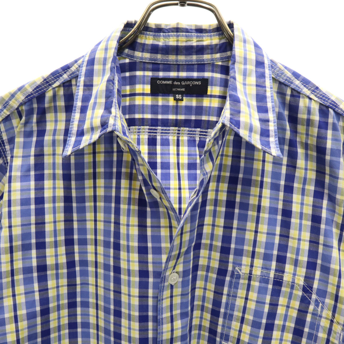 COMME des GARCONS HOMME コムデギャルソンオム 2007年 日本製 チェック柄 長袖 コットンシャツ SS ブルー系 メンズ