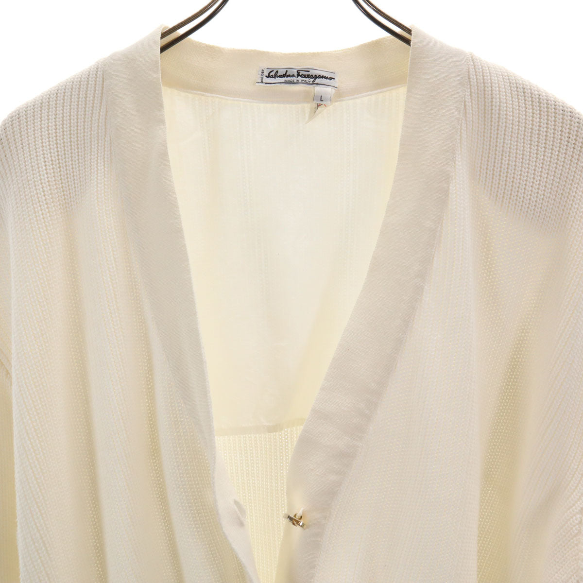 Salvatore Ferragamo サルヴァトーレフェラガモ イタリア製 長袖 Vネック ニットカーディガン L ホワイト レディース