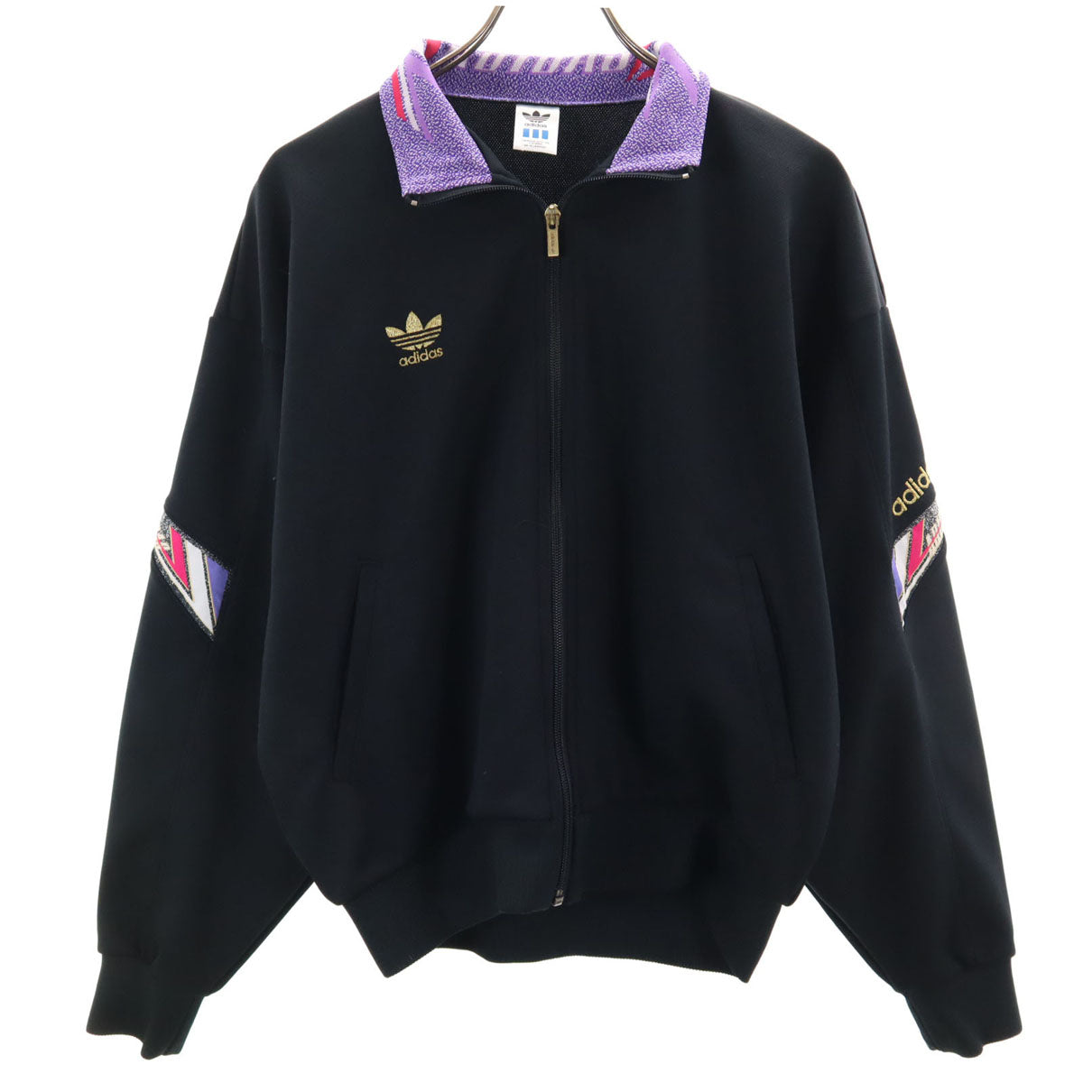 adidas アディダス 80s ヴィンテージ トレフォイルロゴ刺繍 トラックジャケット O 黒 デサント ジャージ メンズ