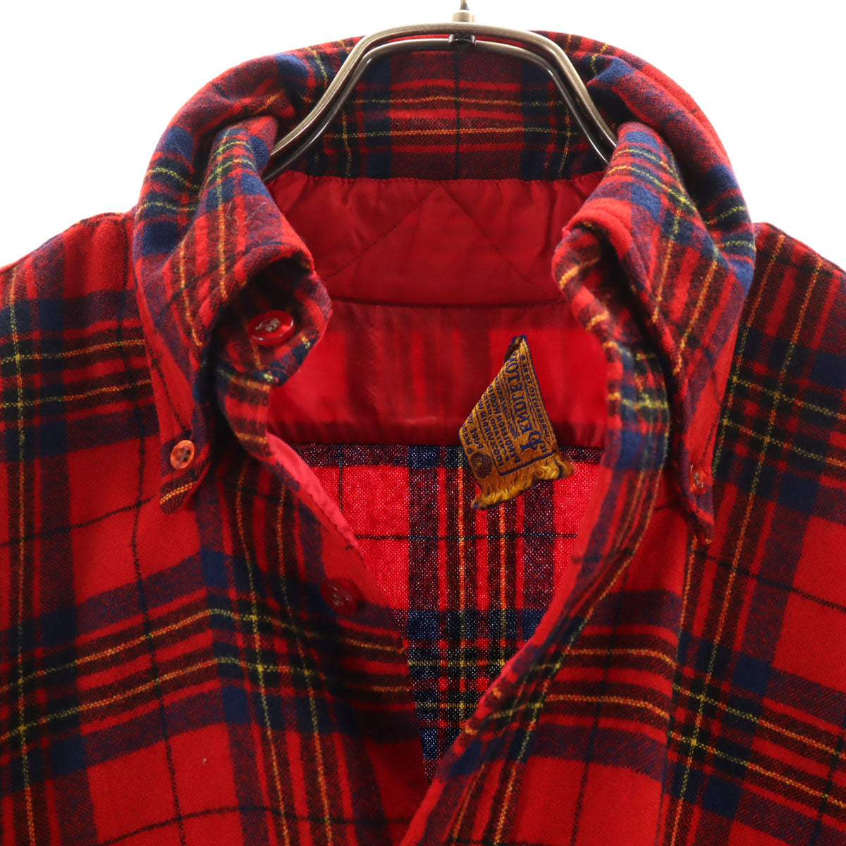 PENDLETON ペンドルトン 70s USA製 ウール ヴィンテージ チェック柄 長袖 ボタンダウンシャツ M 赤系 メンズ