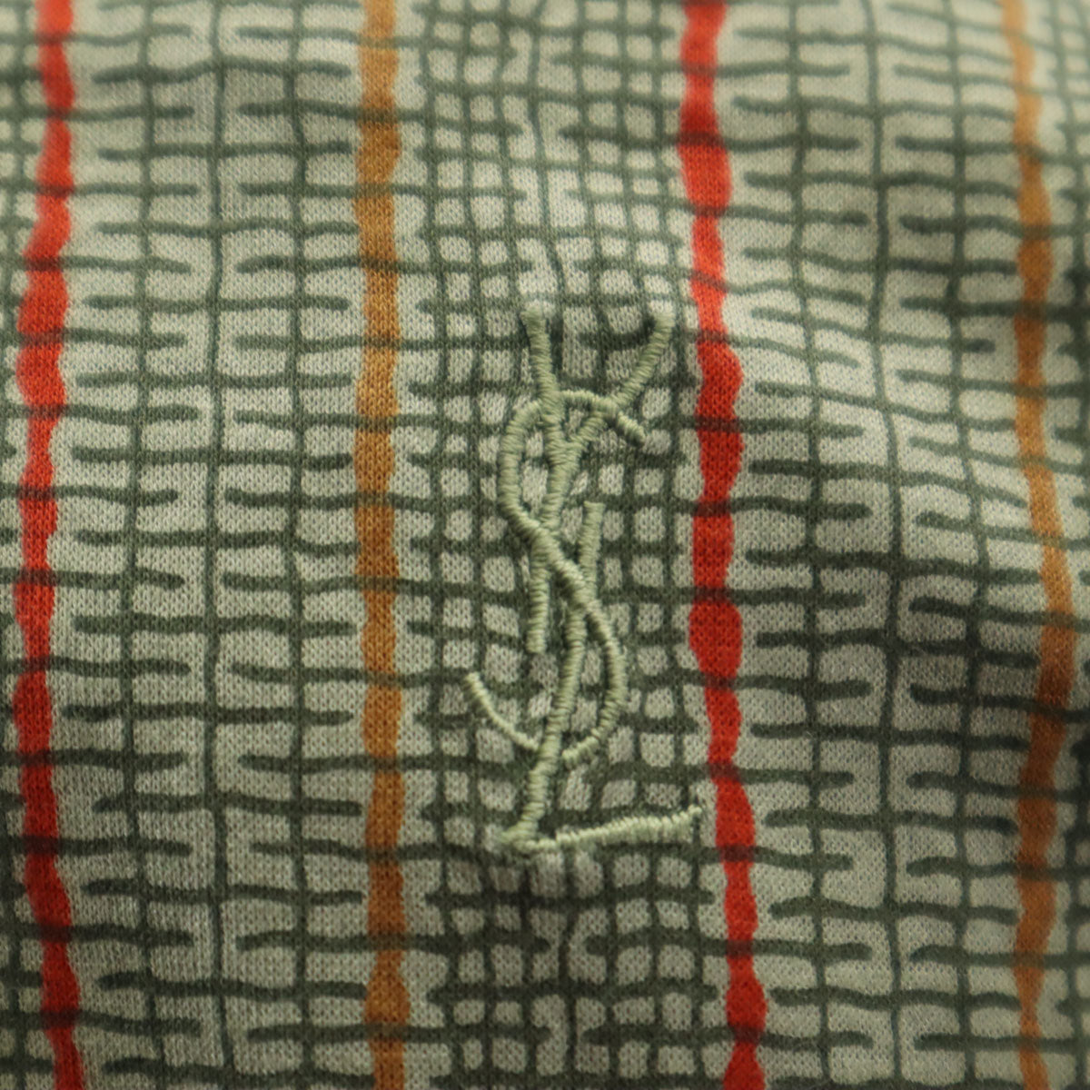 YVES SAINT LAURENT イヴサンローラン 90s オールド 総柄 長袖 ハーフボタン シャツ M グリーン系 メンズ