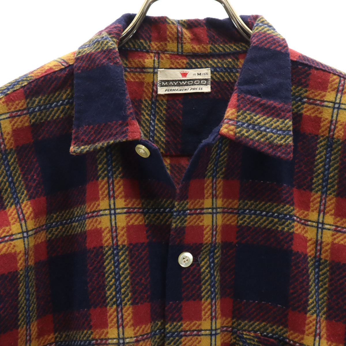 MAYWOOD 60s 70s ヴィンテージ チェック柄 長袖 ネルシャツ M ネイビー メンズ