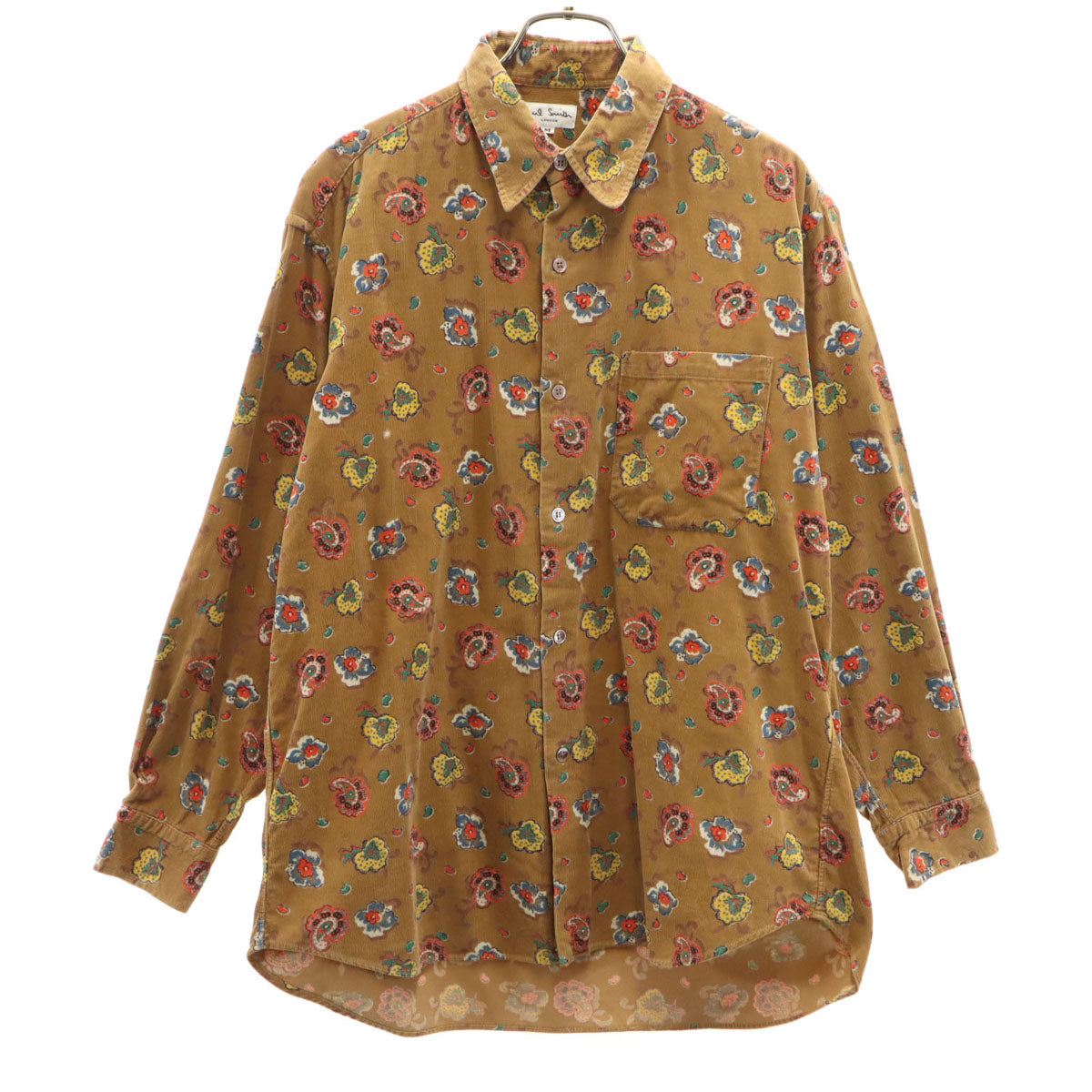 Paul Smith LONDON ポールスミスロンドン 総柄 長袖 コーデュロイシャツ M ブラウン メンズ