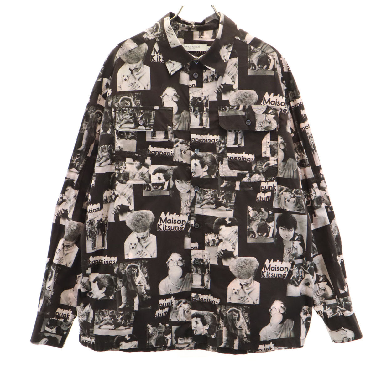 MAISON KITSUNE メゾンキツネ フォトプリント 長袖 コットンシャツ M ブラック系 メンズ