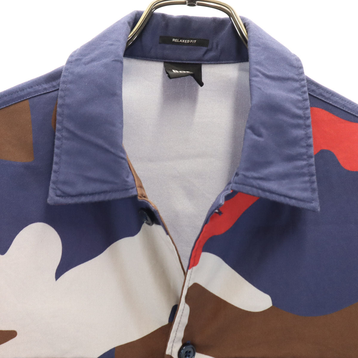 BOSS HUGO BOSS ボスヒューゴボス カモフラ柄 長袖 コットンシャツ S ネイビー 迷彩 メンズ