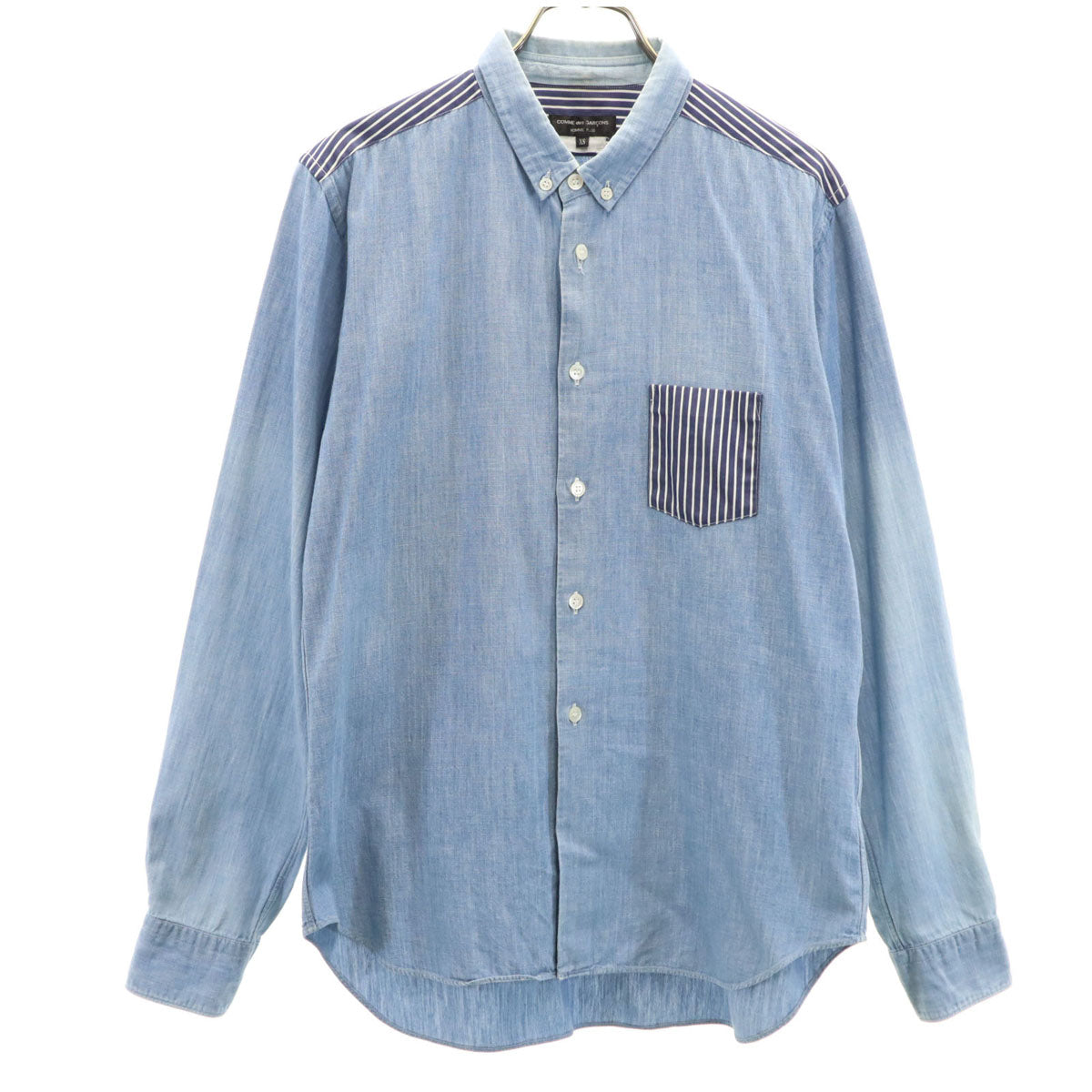 COMME des GARCONS HOMME PLUS コムデギャルソンオムプリュス 日本製 長袖 シャンブレー ボタンダウンシャツ XS ブルー メンズ