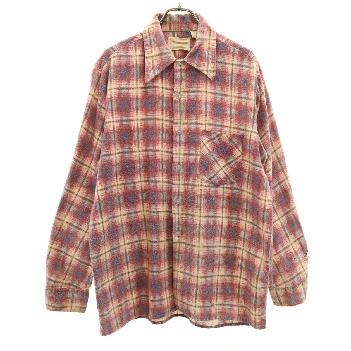 Sears シアーズ 70s ヴィンテージ チェック柄 長袖 ネルシャツ M レッド系 メンズ