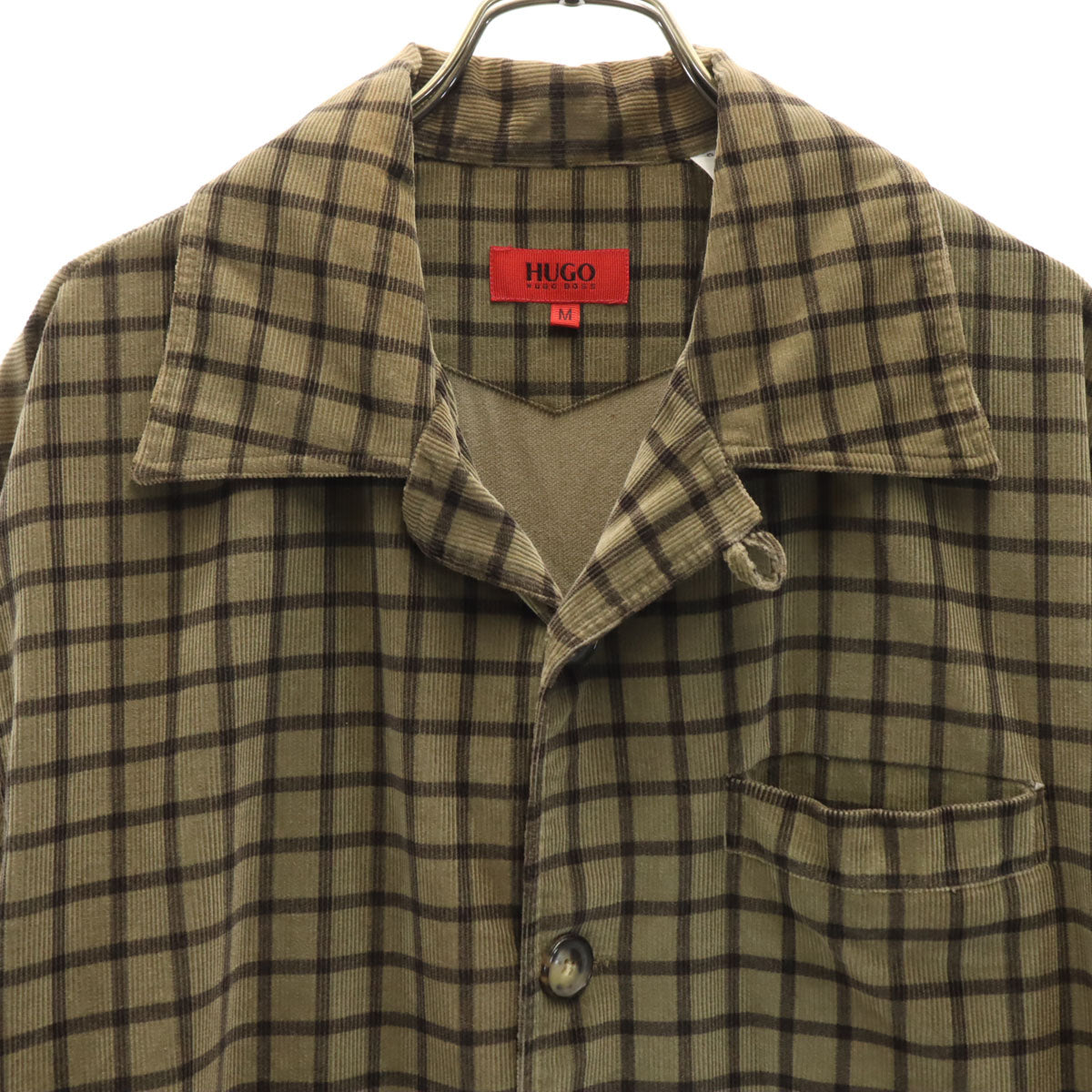 HUGO HUGO BOSS ヒューゴ ヒューゴボス チェック柄 コーデュロイ シャツジャケット M オリーブ系 メンズ