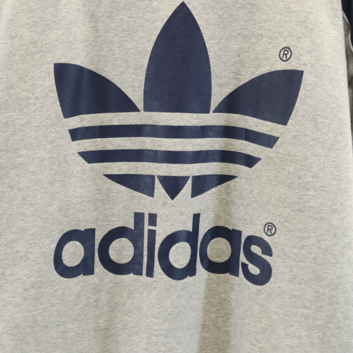 adidas アディダス 80s 日本製 ヴィンテージ トレフォイルロゴ 長袖 スウェット M-L グレー デサント トレーナー メンズ