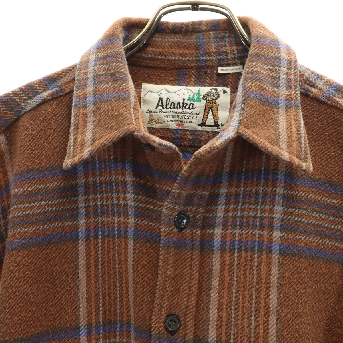 Levi's リーバイス 87年 80s ALASKA アラスカライン ポルトガル製 ヴィンテージ チェック柄 長袖 ネルシャツ M ブラウン メンズ