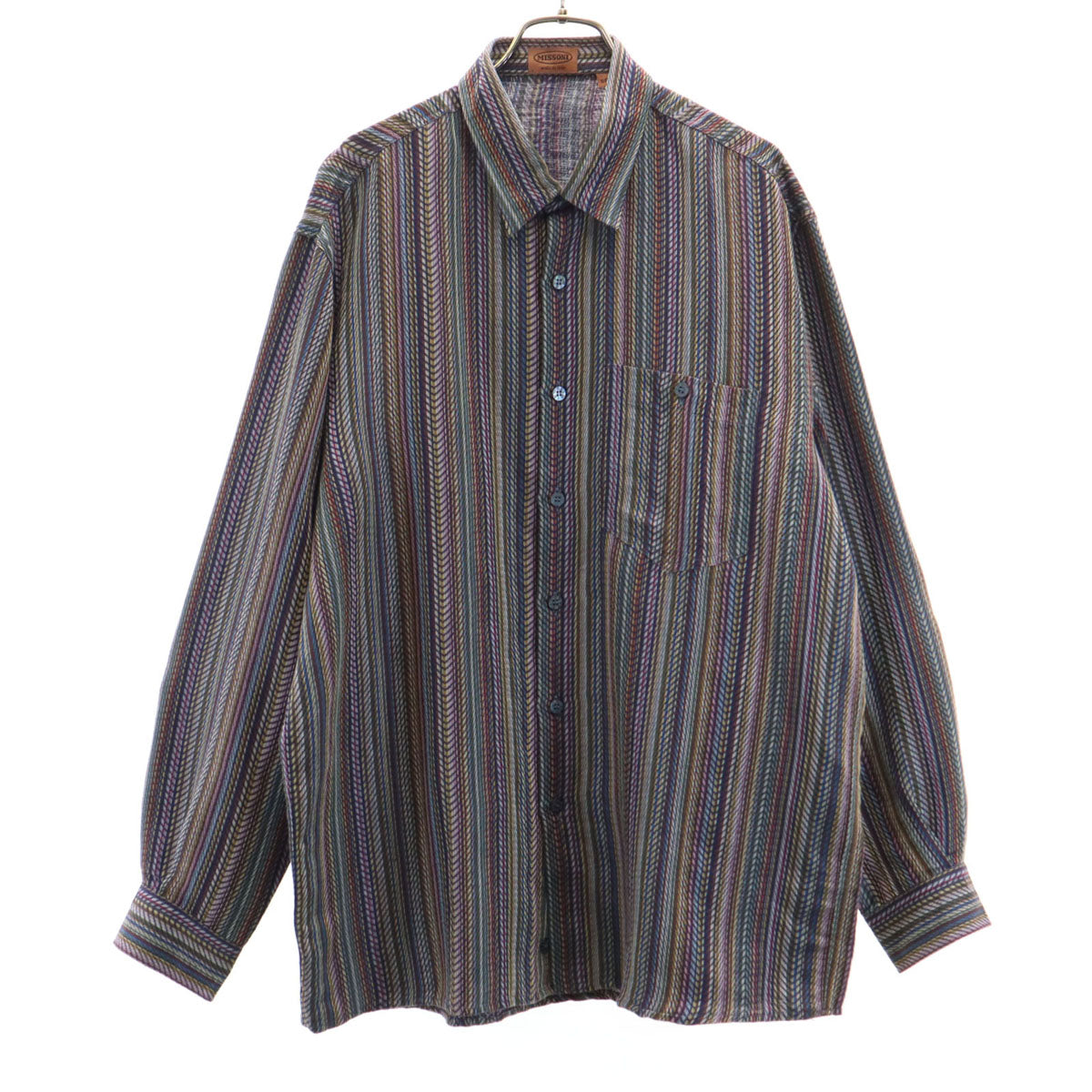 Missoni ミッソーニ イタリア製 リネンブレンド ストライプ柄 長袖 シャツ 50 メンズ