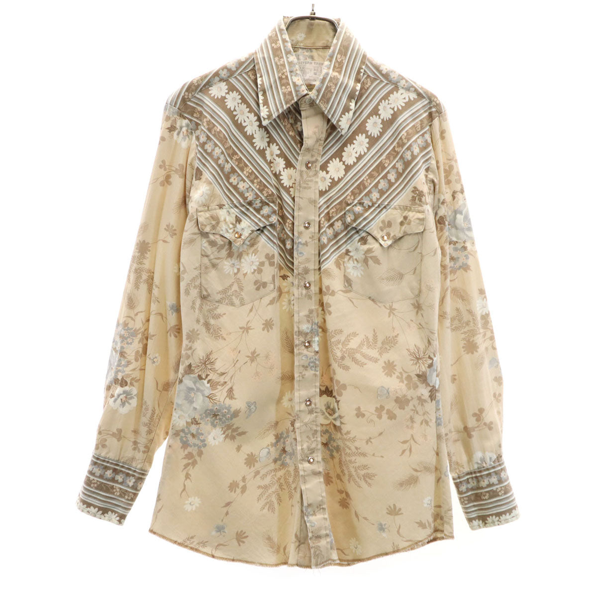 western trends by panhandle slim 70s 80s ヴィンテージ 花柄 長袖 ウエスタンシャツ S ベージュ メンズ