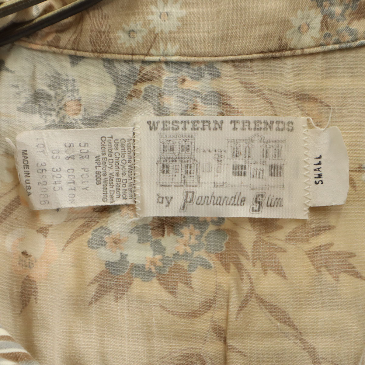 western trends by panhandle slim 70s 80s ヴィンテージ 花柄 長袖 ウエスタンシャツ S ベージュ メンズ
