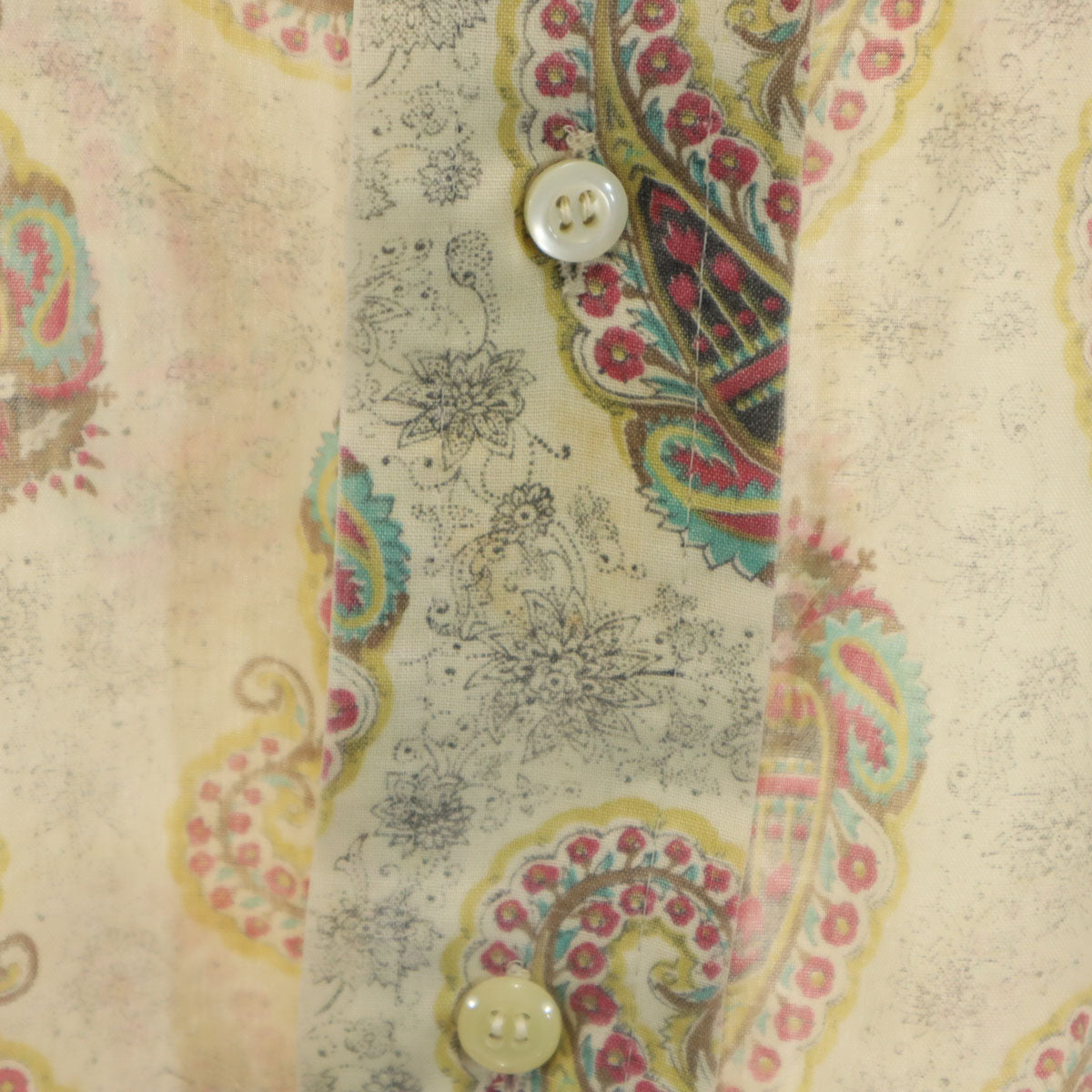 70s ヴィンテージ 総柄 長袖 シャツ S アイボリー系 メンズ