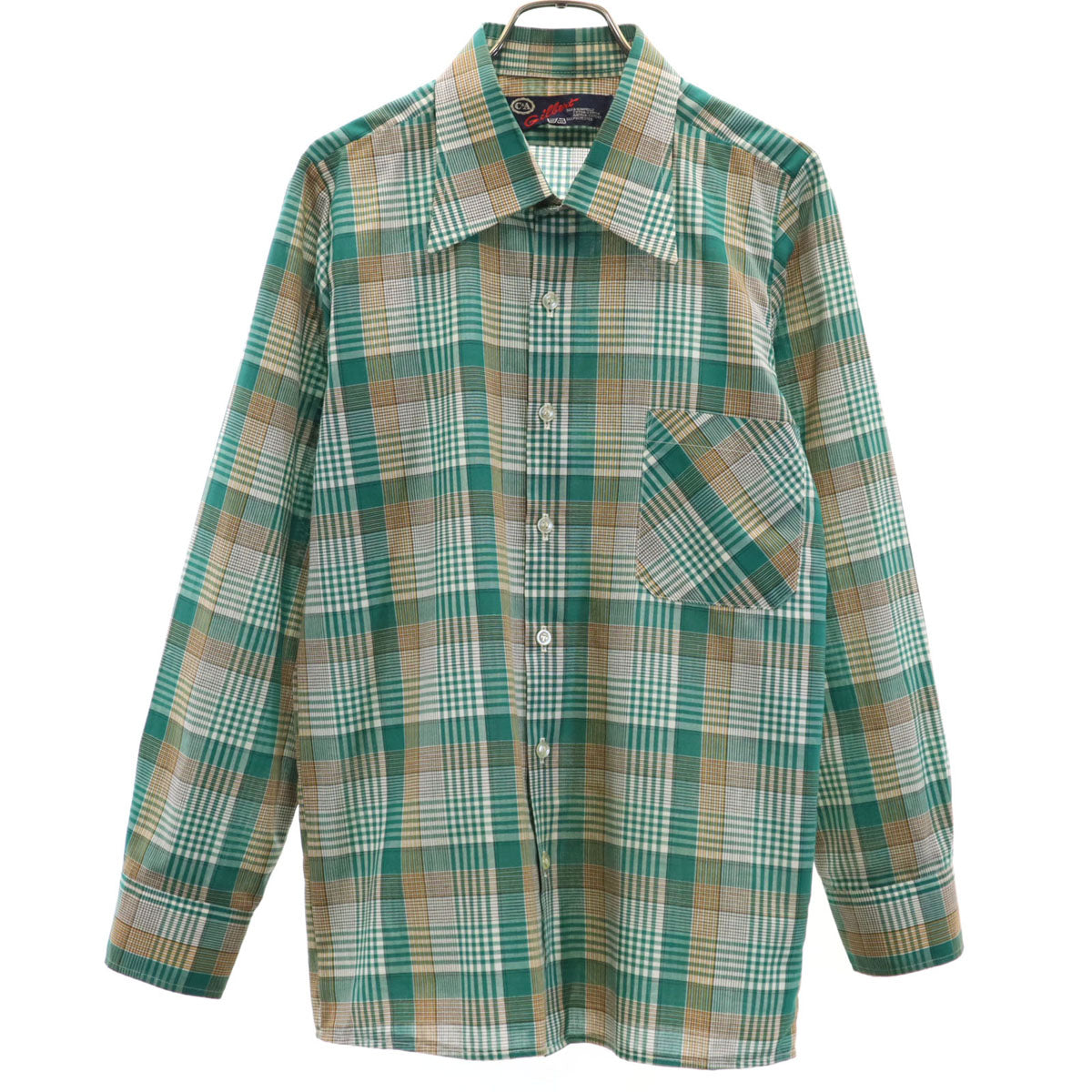 Gillent 70s 80s ヴィンテージ チェック柄 長袖 シャツ グリーン メンズ