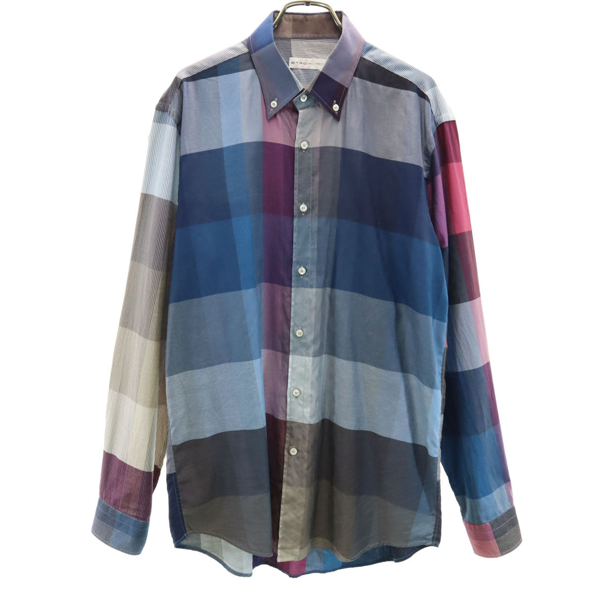 ETRO エトロ イタリア製 チェック柄 長袖 ボタンダウンシャツ 41 マルチ メンズ