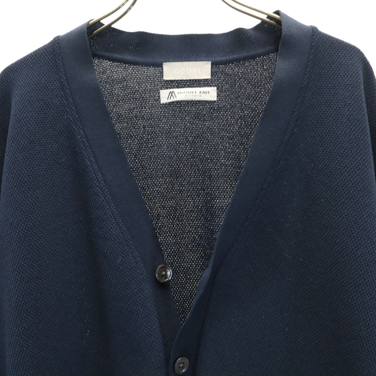 GOOVI グービ 日本製 和紙ブレンド 長袖 Vネック ハニカム ニットカーディガン 2 ネイビー メンズ