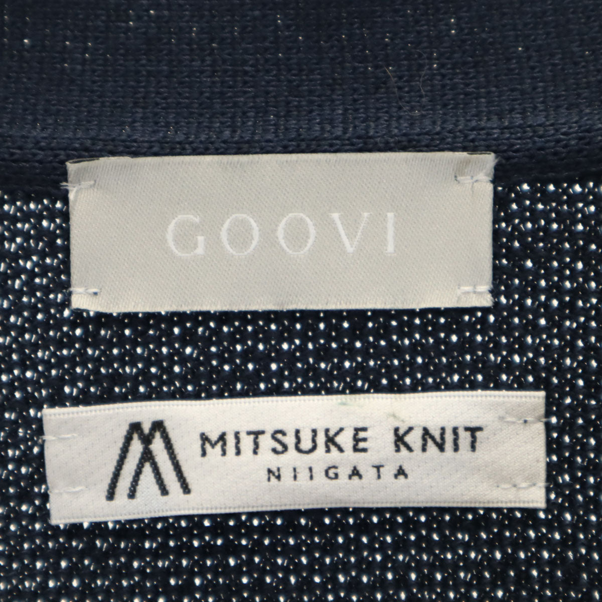 GOOVI グービ 日本製 和紙ブレンド 長袖 Vネック ハニカム ニットカーディガン 2 ネイビー メンズ