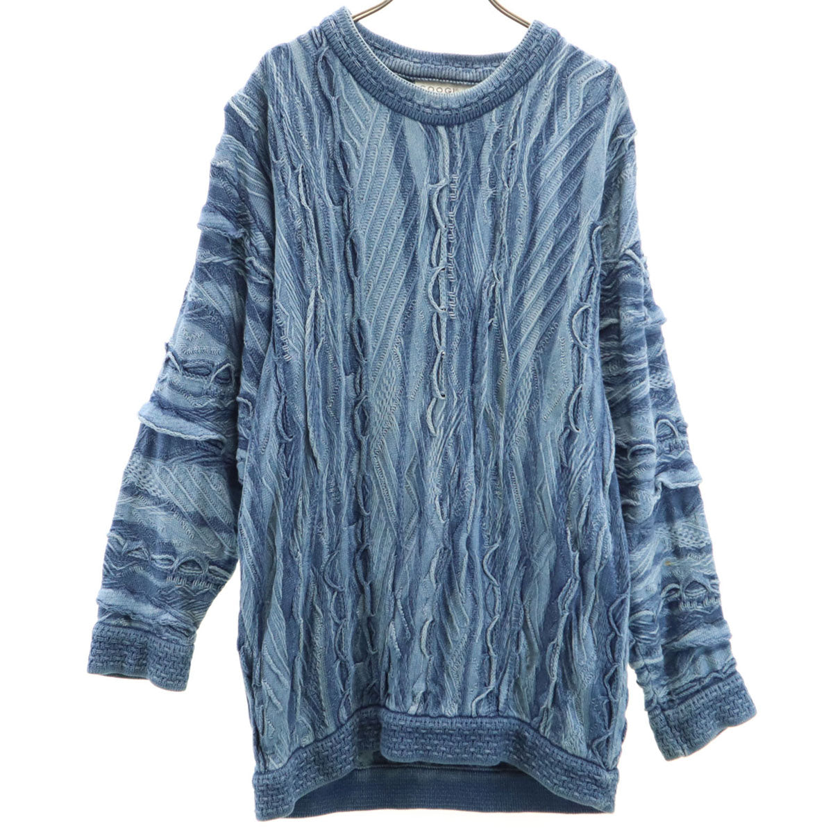 COOGI BLUES クージーブルース オーストラリア製 総柄 長袖 インディゴ染め 3D ニット L ブルー系 セーター メンズ