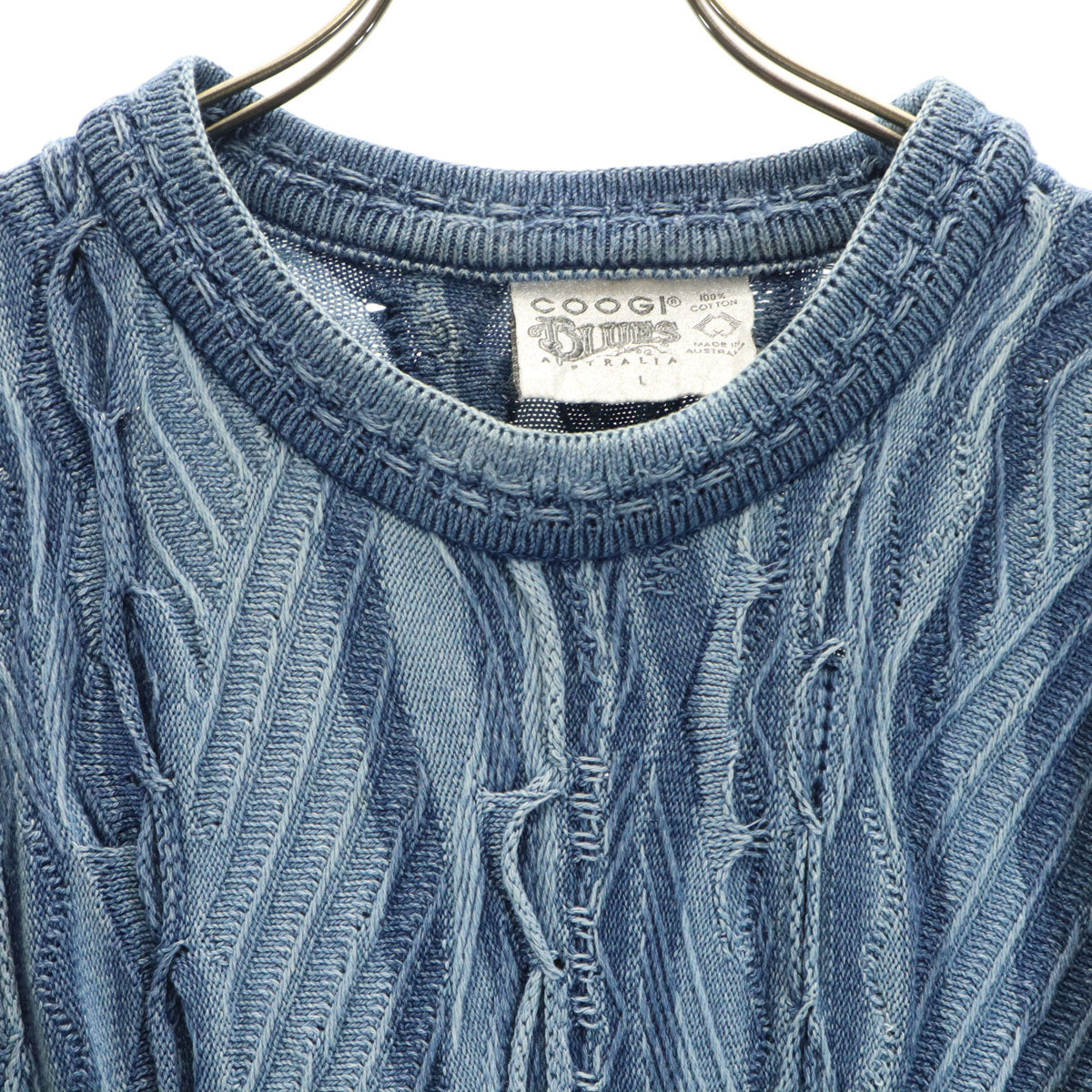COOGI BLUES クージーブルース オーストラリア製 総柄 長袖 インディゴ染め 3D ニット L ブルー系 セーター メンズ