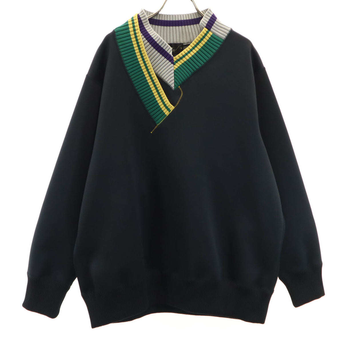 kolor カラー 21AW 日本製 長袖 Vネック ダンボール スウェット 3 ブラック系 トレーナー メンズ