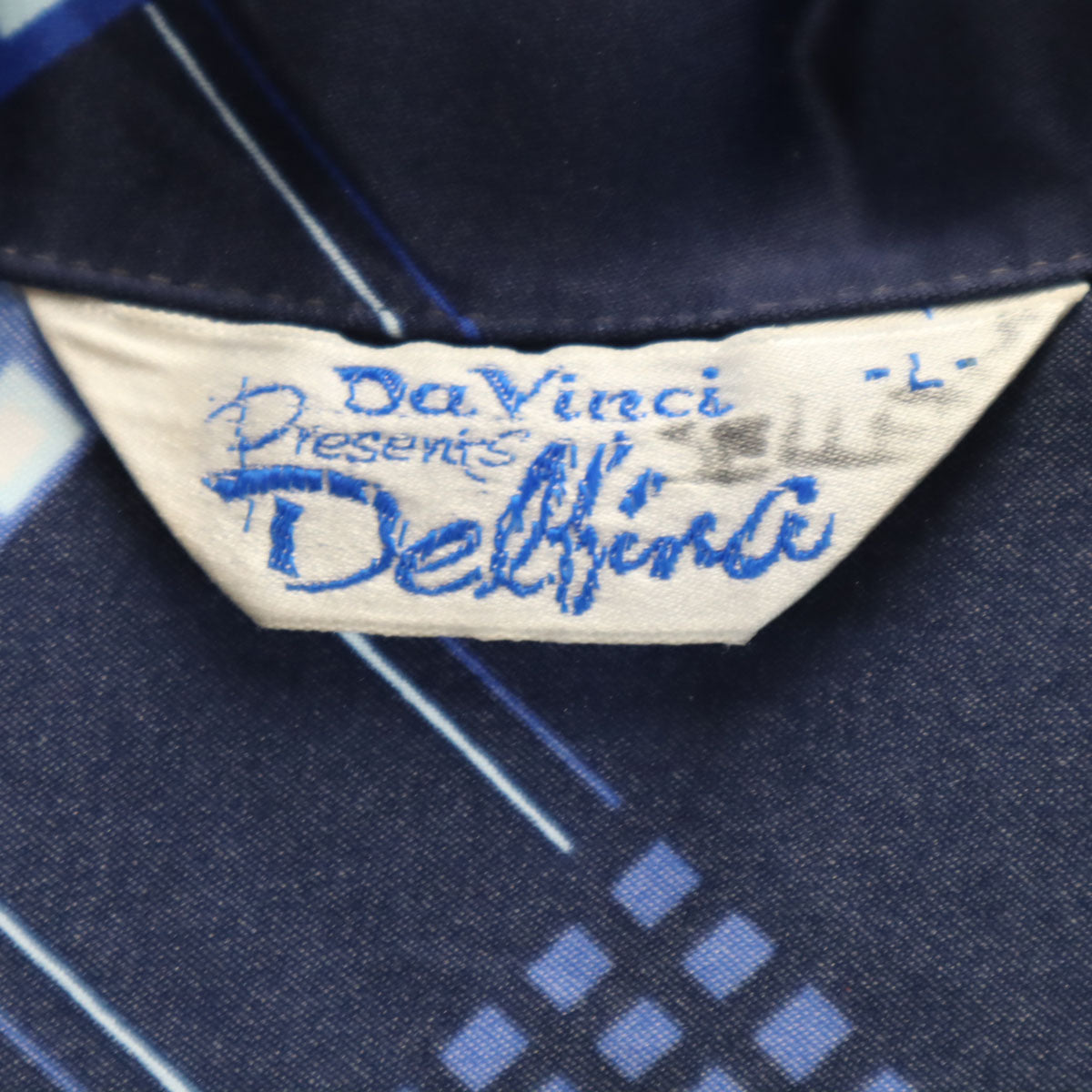 Da Vinci Delfina 70s ヴィンテージ 幾何学柄 長袖 オープンカラーシャツ L ネイビー メンズ
