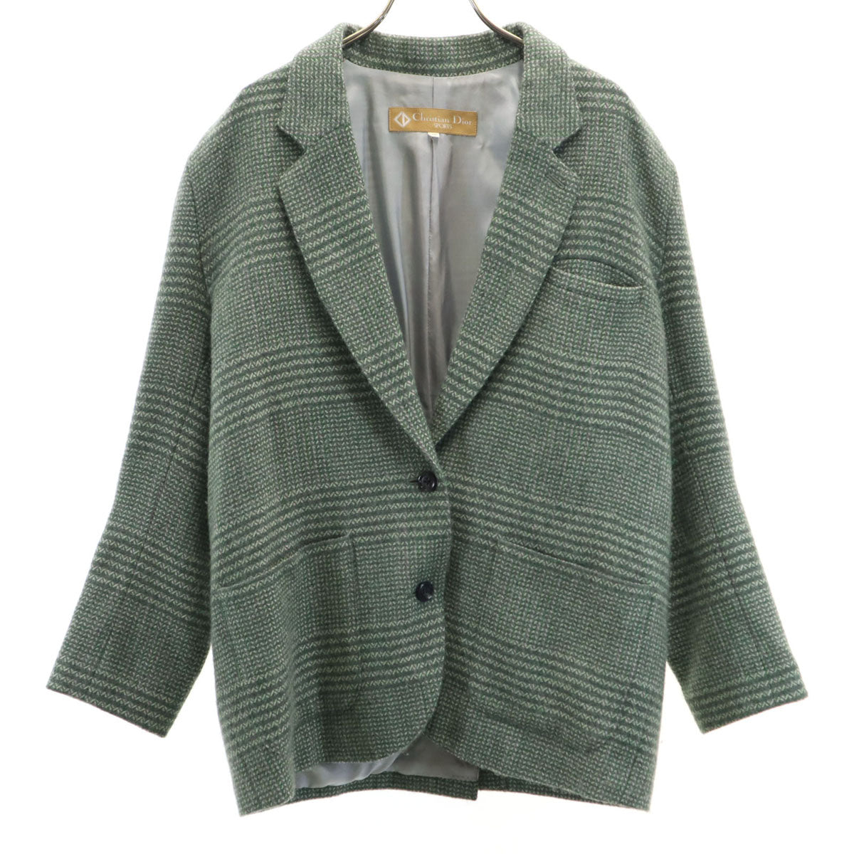 Christian Dior SPORTS クリスチャンディオールスポーツ 90s オールド 総柄 ツイード テーラードジャケット M グリーン系 レディース