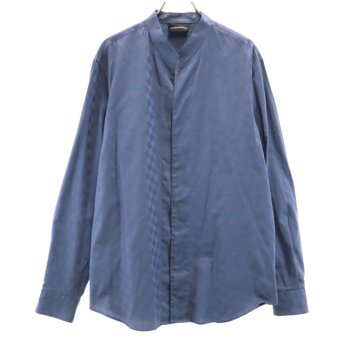 Emporio Armani エンポリオアルマーニ 総柄 長袖 スキッパー シャツ M ネイビー系 メンズ