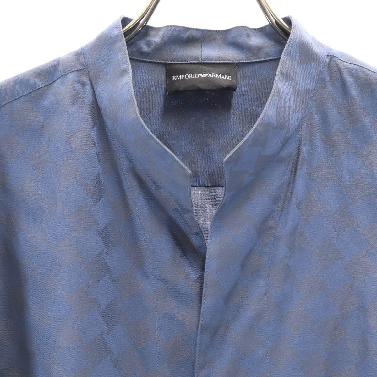 Emporio Armani エンポリオアルマーニ 総柄 長袖 スキッパー シャツ M ネイビー系 メンズ