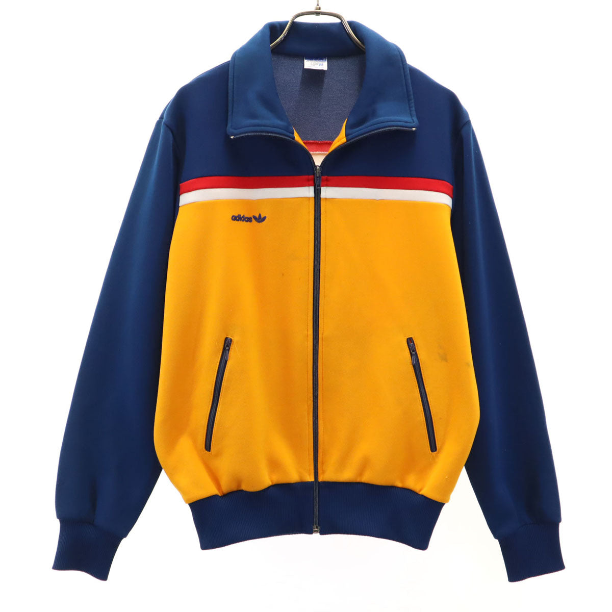 adidas アディダス 70s 西ドイツ ヴィンテージ トレフォイルロゴ トラックジャケット M イエロー系 デサント ジャージ メンズ
