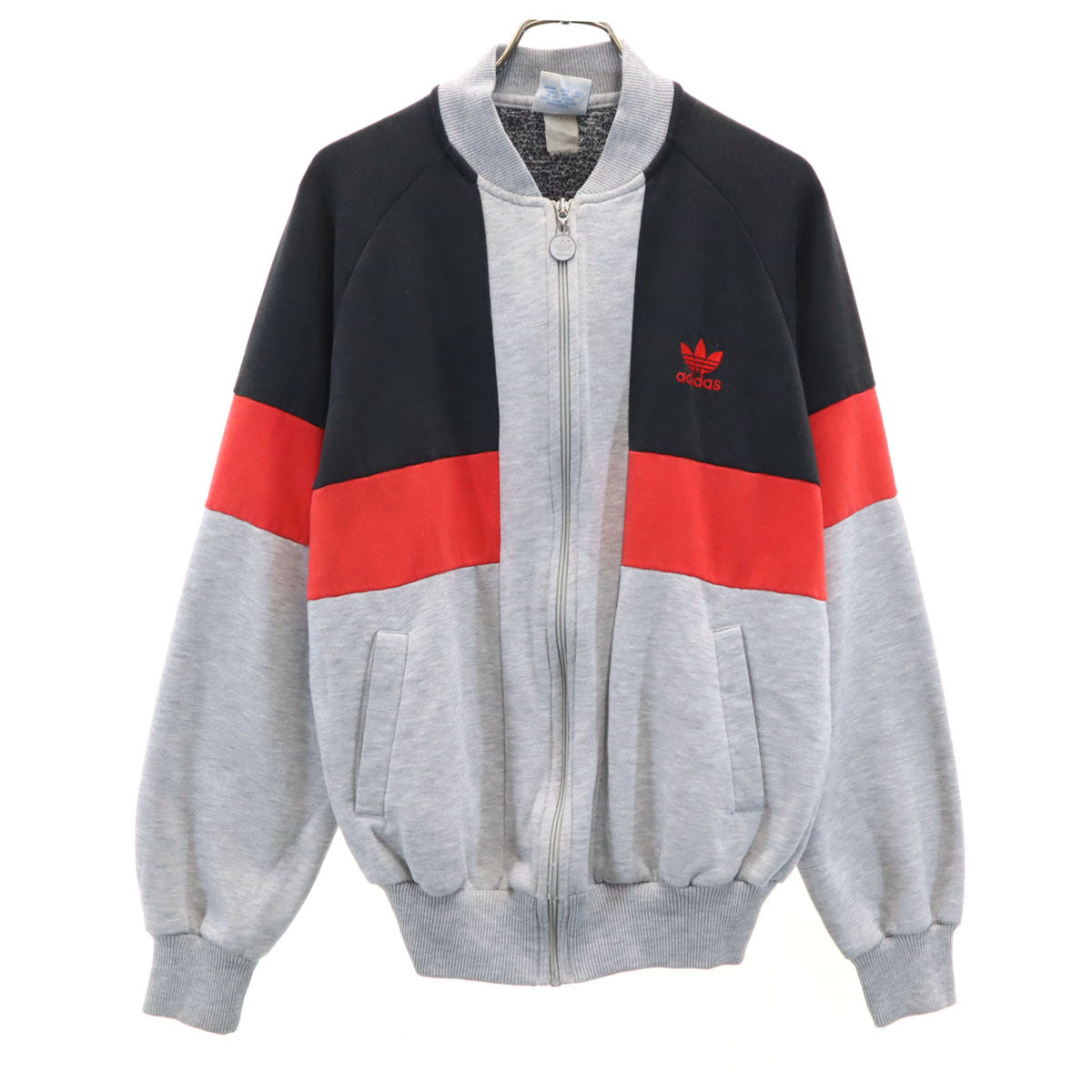 adidas アディダス 80s ヴィンテージ 台湾製 トレフォイルロゴ スウェット ジップジャケット M グレー メンズ