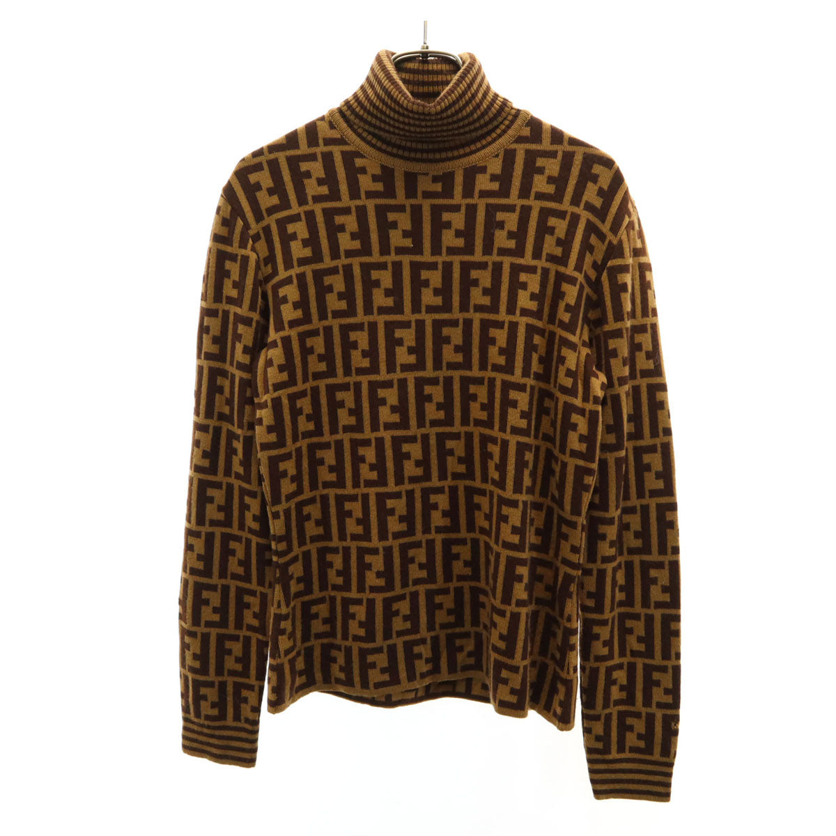 FENDI フェンディ 90s イタリア製 ウール オールド 総柄 長袖 タートルネック セーター 40 ブラウン系 ニット レディース