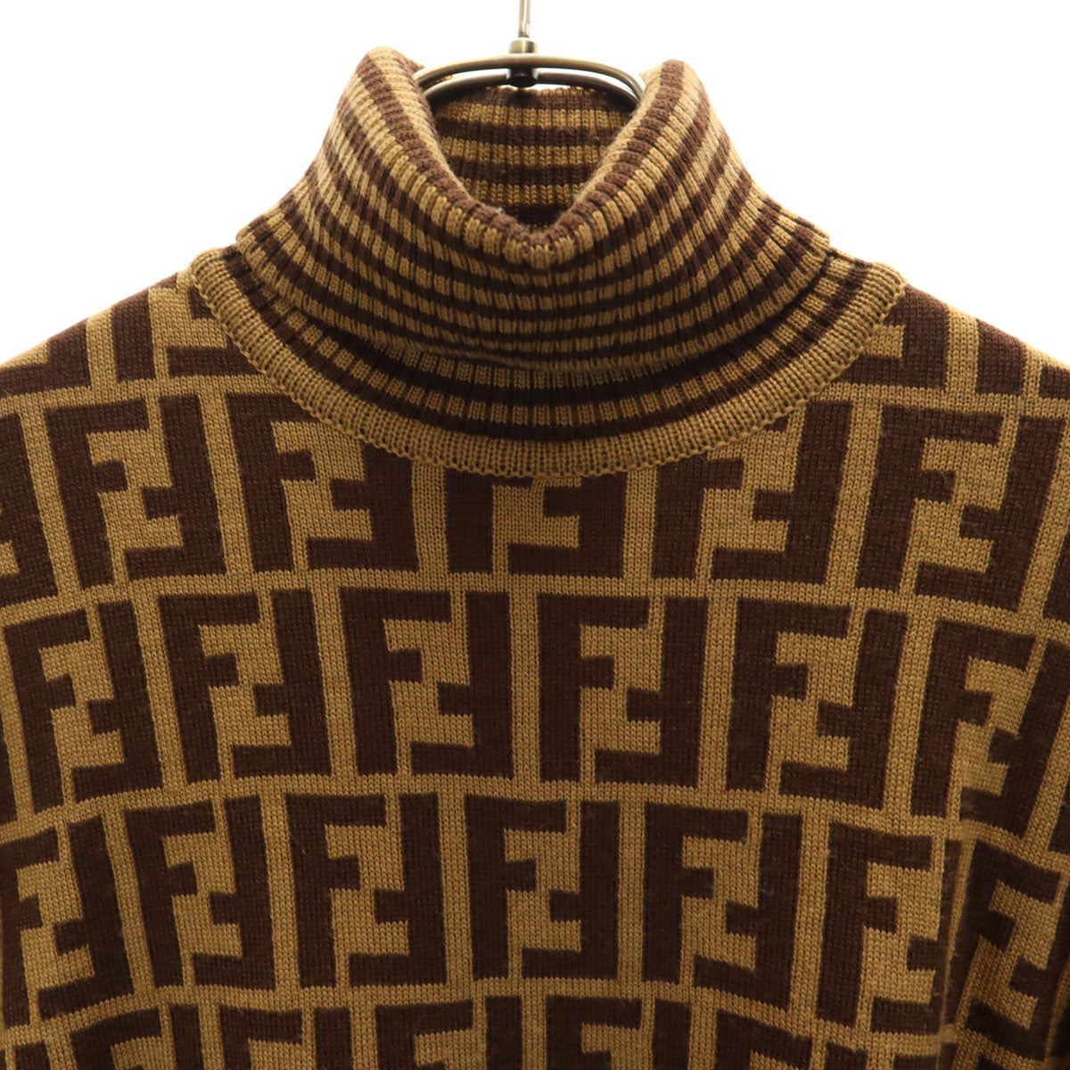 FENDI フェンディ 90s イタリア製 ウール オールド 総柄 長袖 タートルネック セーター 40 ブラウン系 ニット レディース