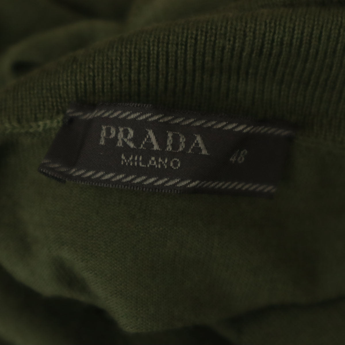 PRADA プラダ イタリア製 ウール 長袖 タートルネック セーター 48 カーキ ニット メンズ