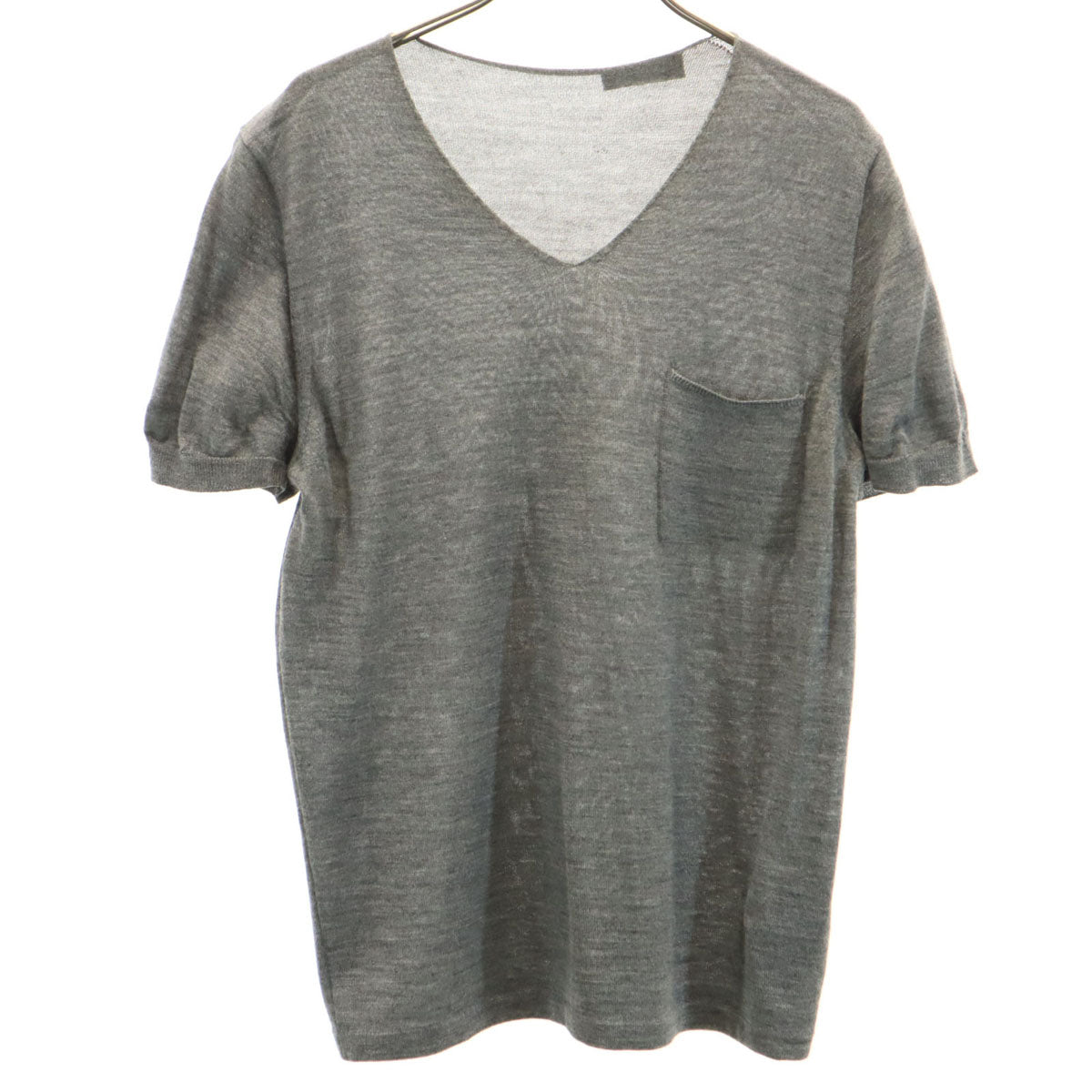 PRADA プラダ シルクブレンド イタリア製 半袖 Vネック ニット 46 グレー メンズ